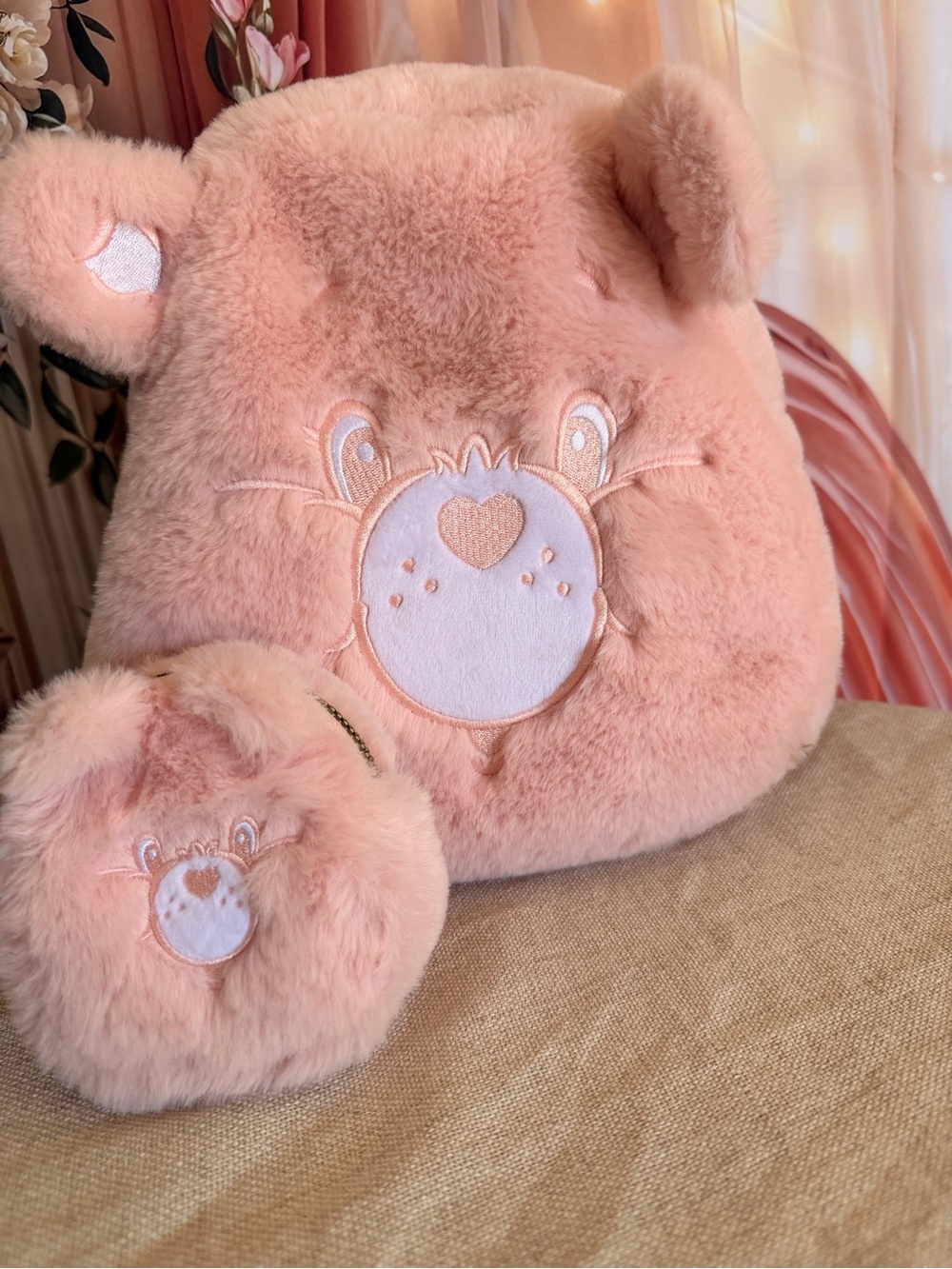 Care Bears Plush Pink Bear Backpack and Coin Pouch Set - Kids Toys